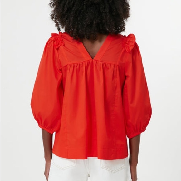 Harshman Elegant Coral Cheryl Ruffles Off Shoulder Blouse 100% Cotton, Small NWT - Picture 3 of 5